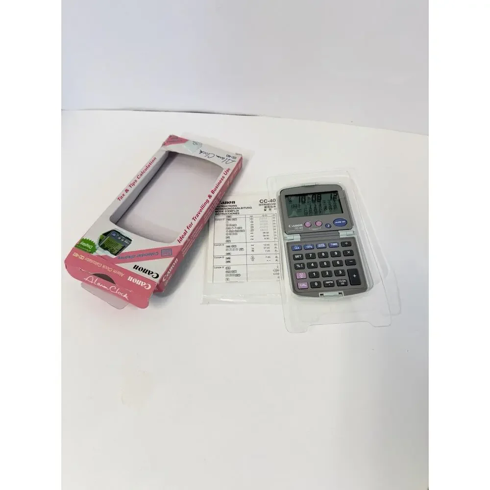 Canon CC-40 Alarm Clock Calculator Foldable Travel NOS Gray Pink Blue
